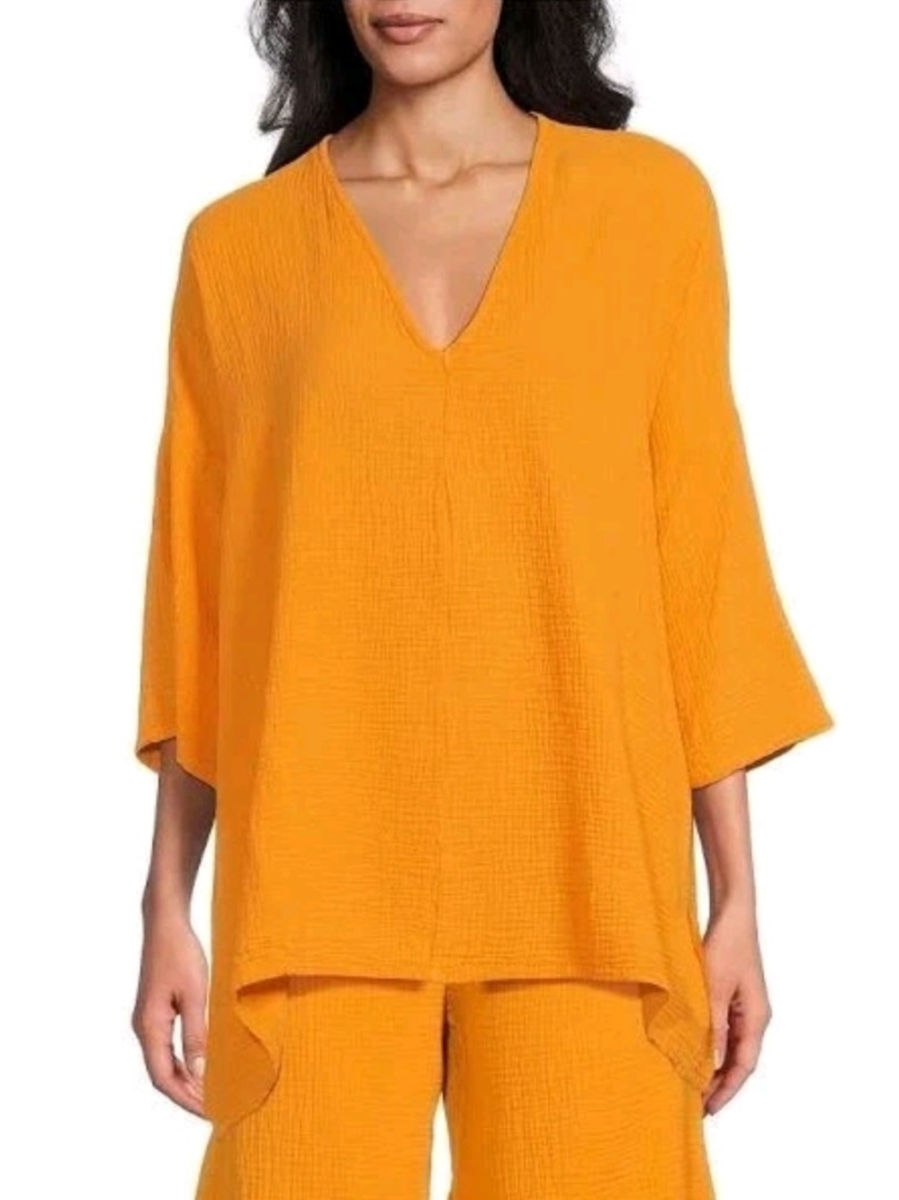 Bryn Walker Bax Orange Cotton Gauze Sharkbite Hem Oversized Shirt XS
